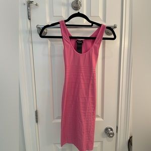 Bebe Pink Metallic Bodycon Dress with Cutout